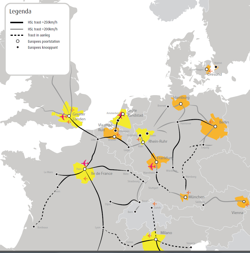 Een kaart van het HSL-netwerk, horend bij het artikel in OV