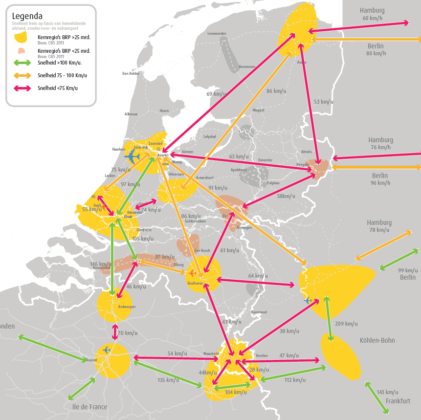 Snelheden op bestaande internationale verbindingen, behorend bij het kaartje in OV