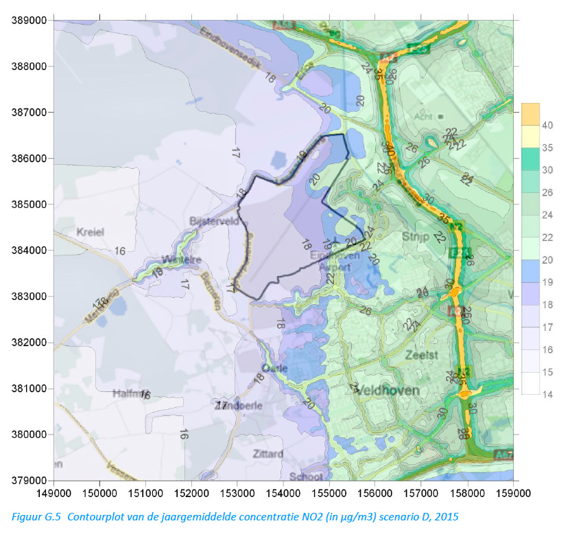 NO2-concentraties in de groeivariant in 2015