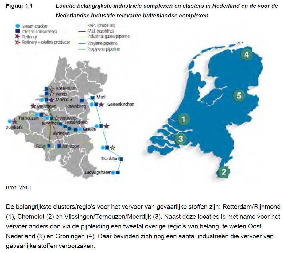 Ligging van de belangrijkste industriele complexen