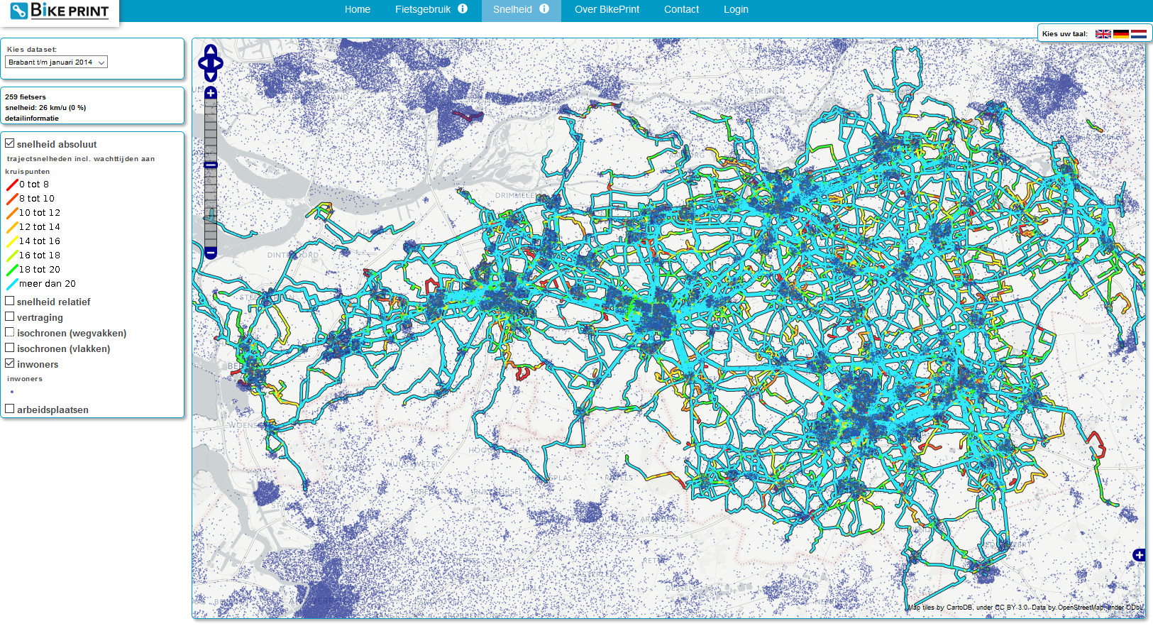 Dit is een kaartje met welke snelheden men haalt op de fiets (gegevens linksboven voor Eindhoven-Oirschot)