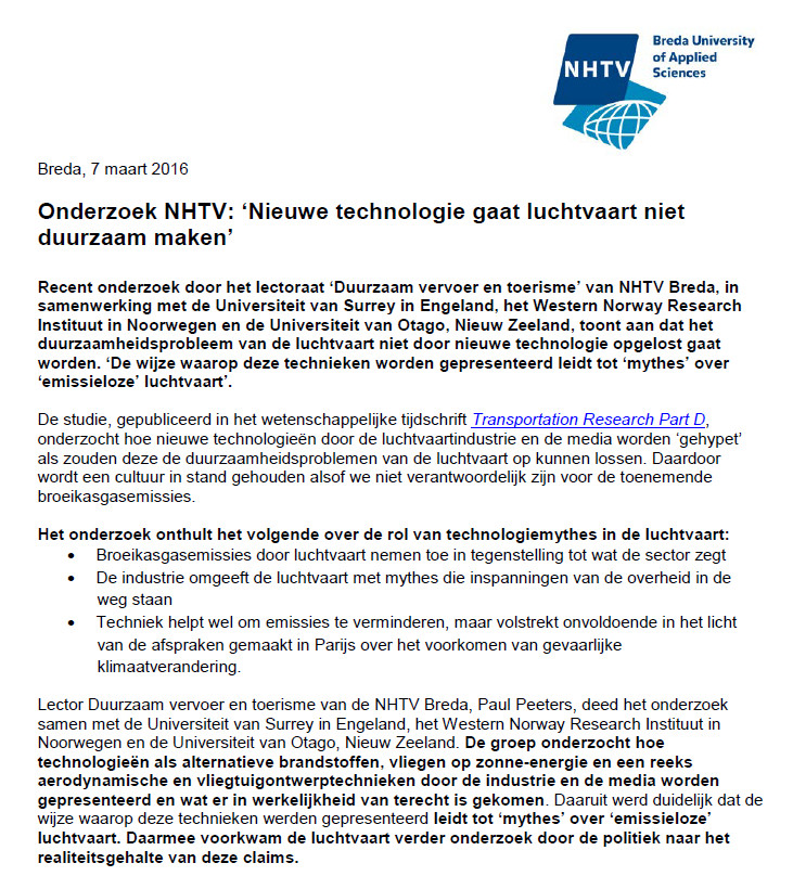 persbericht_NHTV_onduurzaam vliegen_mrt2016