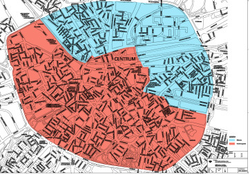 Eindhovense milieuzone (het rode deel wordt slecht gehandhaafd, het blauwe deel in het geheel niet)
